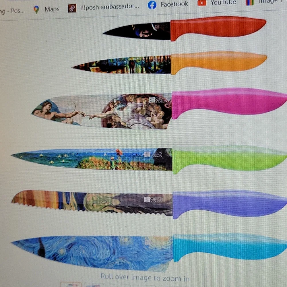 Chef's Vision Masterpiece 6 pc color knife set art lovers stainless steel New…